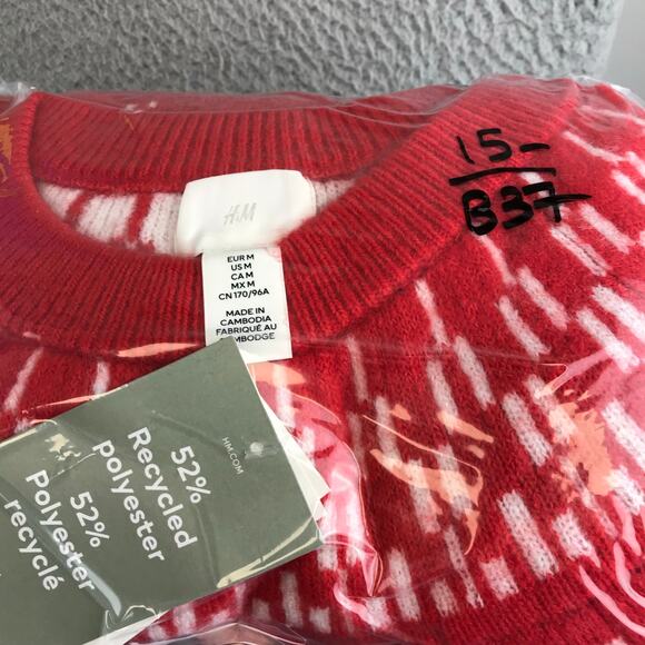 NWT H&M Loose-Fit Starry Night Jacquard-Knit Sweater Red M - Picture 8 of 8